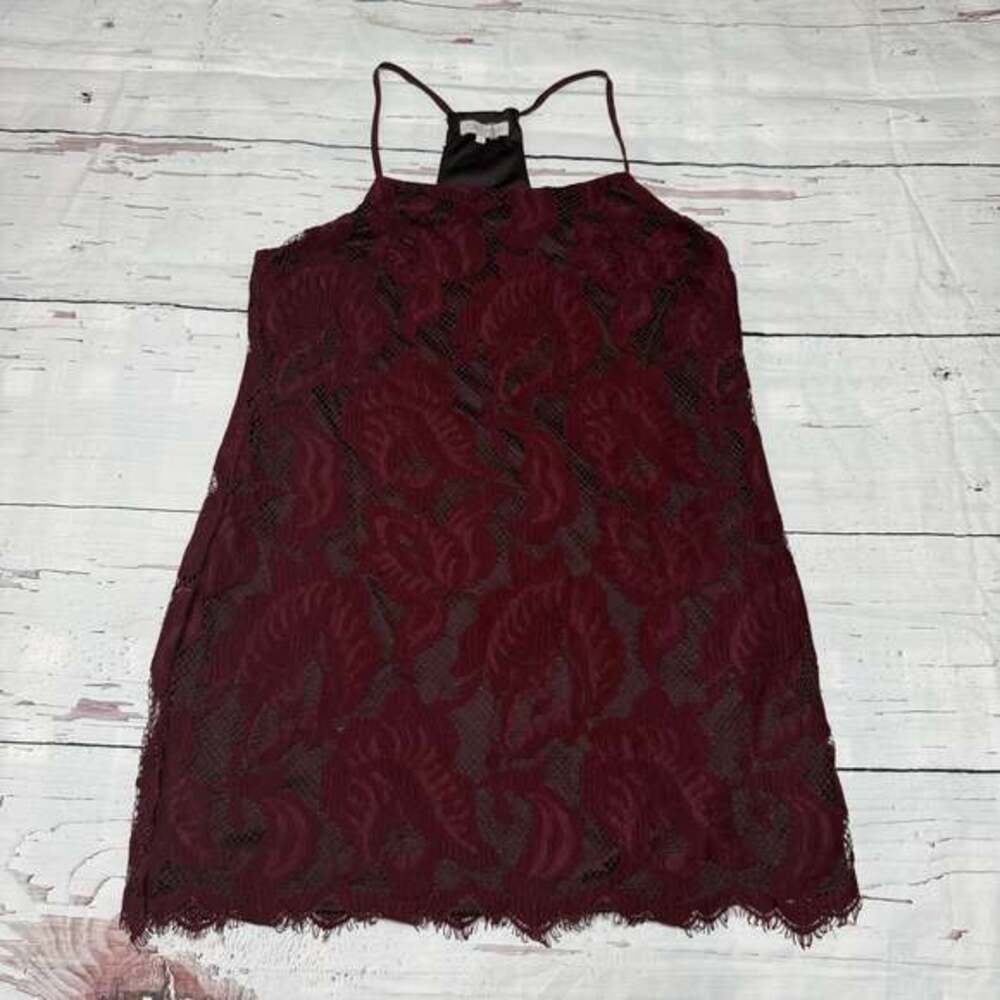 1.STATE Burgundy Floral Lace Racerback Mini Dress Maroon Womens Medium